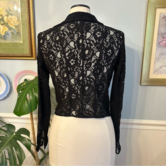 Guess Black Lace Cropped Blazer Small Moto Rave Party Streetwear Baddie 80s Zip - Picture 4 of 13